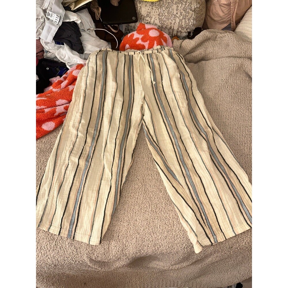 O'Neill Striped Linen-Blend Wide Leg Pants - Cream/Blue